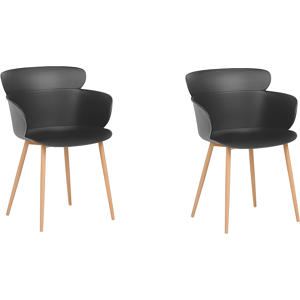 Beliani Set of 2 Dining Chairs Black Synthetic Material Metal Legs Ergonomic Back Modern Living Room Material:Synthetic Material Size:54x82x61