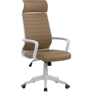 Beliani Office Desk Chair Brown Faux Leather Swivel Gas Lift Adjustable Height with Castors Ergonomic Modern Material:Polyester Size:63x114-123x63