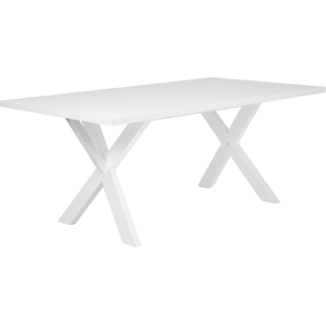 Beliani Dining Table White Tabletop 77 x 180 x 80 cm X-cross Solid Wood Legs Kitchen Table Material:MDF Size:x75x100