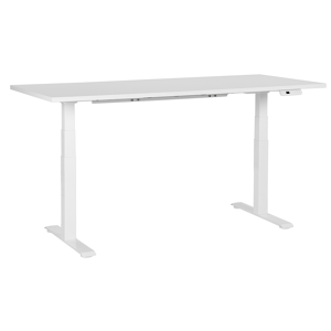 Beliani Electrically Adjustable Desk White Tabletop White Steel Frame 180 x 72 cm Sit and Stand Square Feet Modern Design  Material:Particle Board Size:72x63-128x180
