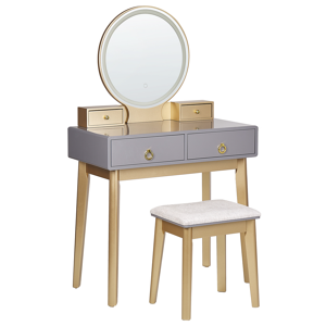 Beliani Dressing Table Grey and Gold MDF 4 Drawers LED Mirror Stool Living Room Furniture Glam Design Material:MDF Size:40x134x80