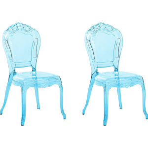 Beliani Set of 2 Dining Chairs Blue Transparent Acrylic Solid Back Armless Stackable Vintage Modern Design Material:Polycarbonate Size:52x98x53