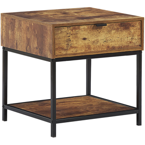 Beliani Side End Table Dark Wood Metal Black Frame 1 Drawer Shelf Living Room Furniture Material:Chipboard Size:39x45x45