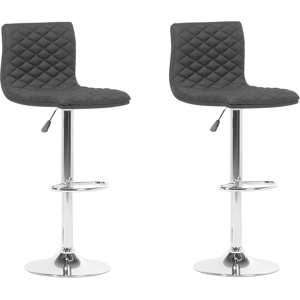 Beliani Set of 2 Bar Stools Black Fabric Seat Quilted Gas Lift Height Adjustable Swivel with Footrest Material:Polyester Size:38x110x38