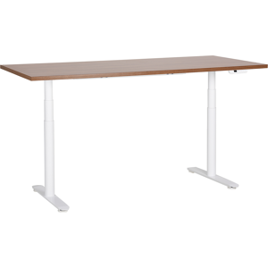 Beliani Electrically Adjustable Desk Dark Wood Tabletop White Steel Frame 180 x 72 cm Sit and Stand Round Feet Modern Design  Material:Particle Board Size:72x67-132x180