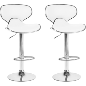 Beliani Set of 2 Bar Chairs White Faux Leather Upholstery Footstool Swivel Gas Lift Adjustable Height Glamour Material:Faux Leather Size:35x110x45