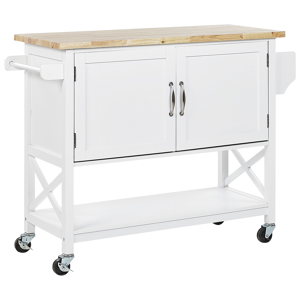 Beliani Kitchen Trolley White MDF Light Wood Top Storage Cabinet Shelf Scandinavian Material:MDF Size:44x90x102
