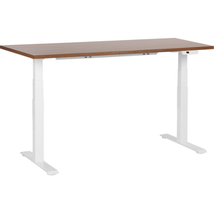 Beliani Electrically Adjustable Desk Dark Wood Tabletop White Steel Frame 160 x 72 cm Sit and Stand Square Feet Modern Design  Material:Particle Board Size:72x63-128x160