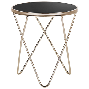 Beliani Side Table Black Tempered Glass Top Gold Metal Hairpin Legs Round Shape Material:Tempered Glass Size:x55x50