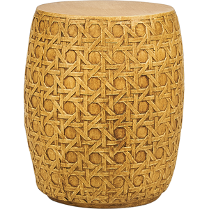 Beliani Accent Side Table Natural  MgO Fiberglass Round Top Drum Shape UV Stain Rust Water Wind Resistant Boho Modern Outdoor Living Room Material:MgO Size:x46x32