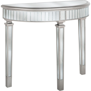 Beliani Console Table Silver Mirrored Glass 90 x 35 cm Half Moon Tabletop Modern Glam French Design Material:Glass Size:35x80x90