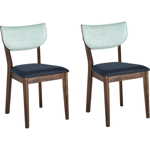 Beliani Set of 2 Dining Chairs Dark Rubberwood Blue Fabric Armless Retro Traditional Style Material:Polyester Size:46x83x48