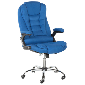 Beliani Office Chair Blue Fabric Swivel Adjustable Height Castors Modern Material:Polyester Size:66x115-125x66
