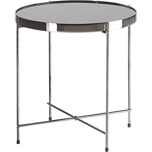 Beliani Side Table Black Tempered Glass Top Silver Metal Legs Round Glam Shiny Material:Iron Size:x44x40