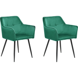 Beliani Set of 2 Dining Chairs Emerald Green Velvet Upholstered Seat with Armrests Black Metal Legs Material:Velvet Size:49x84x60