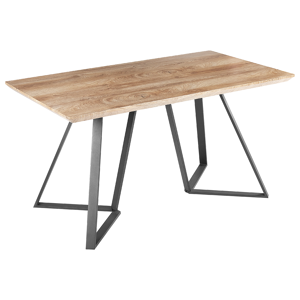 Beliani Dining Table Light Wood Top Black Metal Legs 140 x 80 cm 6 Seater Rectangular Industrial Material:MDF Size:x75x80