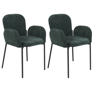 Beliani Set of 2 Dining Chairs Dark Green Fabric Upholstered Woven Polyester Black Legs Retro Style Living Space Furniture Material:Polyester Size:47x81x52