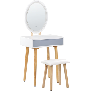 Beliani Dressing Table Set White and Grey Manufactured Wood Top Wooden Legs Round LED Mirror  Material:Particle Board Size:40x137x60