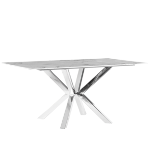 Beliani Dining Table White and Silver Tempered Glass and Metal Legs 160 x 90 cm Rectangular Glam Material:Tempered Glass Size:x75x90