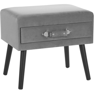 Beliani Side Table with Storage Grey Velvet Upholstery Black Legs 46 x 50 x 35 cm Suitcase Material:Velvet Size:35x46x50