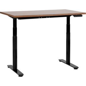 Beliani Electrically Adjustable Desk Dark Wood Tabletop Black Steel Frame 120 x 72 cm Sit and Stand Round Feet Modern Design  Material:Particle Board Size:72x67-132x120