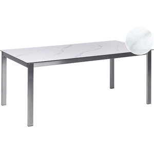 Beliani Garden Table White Marble Effect Tempered Glass Table Top Stainless Steel Frame Rectangular 180 x 90 cm 6 Seater Material:Tempered Glass Size:x75x90