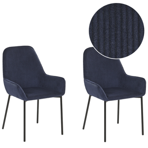Beliani Set of 2 Dining Room Chairs Blue Corduroy Fabric Upholstered Seat Black Metal Legs Modern Style Material:Corduroy Size:59x89x56