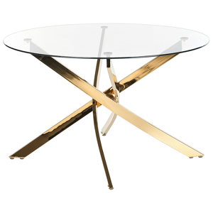Beliani Dining Table Gold Tempered Glass Top Round  ⌀120 cm  4 Person Capacity Modern Design Material:Tempered Glass Size:x75x120