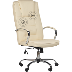 Beliani Massage Office Chair Beige Faux Leather Heating Function 4 Modes 360 Degree Swivel Desk Chair for Home Office Material:Faux Leather Size:73x127-135x53