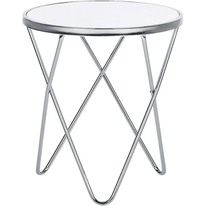 Beliani Side Table White Tempered Glass Top Silver Metal Hairpin Legs Round Shape Material:Tempered Glass Size:x55x50