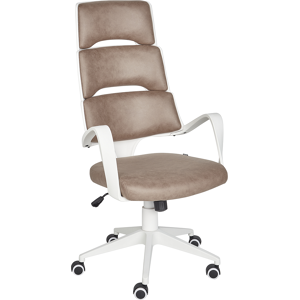 Beliani Office Chair White and Brown Faux Leather Swivel Desk Computer Adjustable Seat Reclining Backrest Material:Faux Leather Size:52x111-120x66