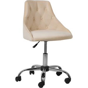 Beliani Office Swivel Chair Beige Velvet Height Adjustable Button Back Material:Velvet Size:60x75-85x60