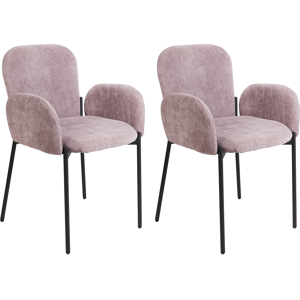 Beliani Set of 2 Dining Chairs Pink Fabric Upholstered Woven Polyester Black Legs Retro Style Living Space Furniture Material:Polyester Size:47x81x52