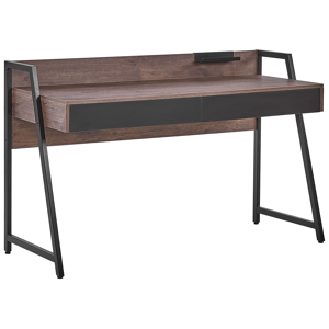 Beliani Home Office Desk Dark Wood Top 120 x 50 cm Black Metal Frame with 2 Drawers Material:Chipboard Size:48x88x120