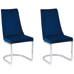 Beliani Set of 2 Dining Chairs Navy Blue Velvet Armless High Back Cantilever Chair Living Room  Material:Velvet Size:58x96x46