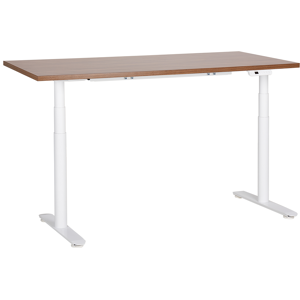 Beliani Electrically Adjustable Desk Dark Wood Tabletop White Steel Frame 160 x 72 cm Sit and Stand Round Feet Modern Design  Material:Particle Board Size:72x67-132x160