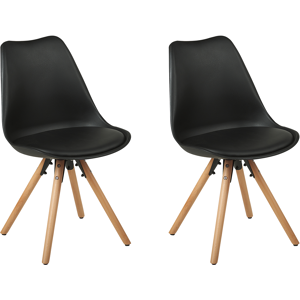 Beliani Set of 2 Dining Chairs Black Faux Leather Seat Sleek Wooden Legs Material:Synthetic Material Size:45x86x49