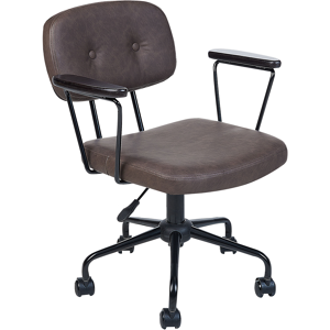 Beliani Office Chair Dark Brown Faux Leather Swivel Adjustable Height with Armrests Home Office Study Traditional Material:Faux Leather Size:62x77-87x62