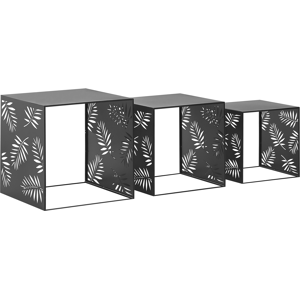 Beliani Nest of 3 Coffee Tables Black Metal Modern Leaf Pattern Living Room Material:Iron Size:xx