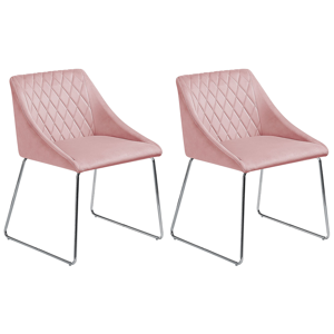 Beliani Set of 2 Dining Chairs Pink Velvet Fabric Chromed Metal Legs Modern Style Material:Velvet Size:57x79x55