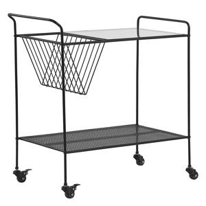 Beliani Kitchen Trolley Black Metal 70 cm Tempered Glass Top with Shelf and Castors Industrial Modern Material:Metal Size:40x70x70