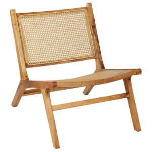 Beliani Accent Chair Light Wood Mahogany Rattan Natural Wicker Back Minimalist Living Dining Room Material:Mahogany Size:83x72x60