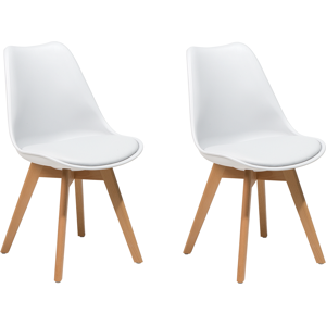 Beliani Set of 2 Dining Chairs White Faux Leather Sleek Wooden Legs Material:Synthetic Material Size:43x84x47