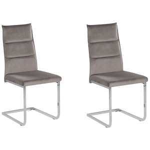 Beliani Set of 2 Dining Chairs Grey Velvet Upholstered Cantilever Silver Legs Armless Modern Design Material:Velvet Size:57x96x44