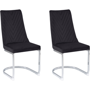 Beliani Set of 2 Dining Chairs Black Velvet Armless High Back Cantilever Chair Living Room  Material:Velvet Size:58x96x46