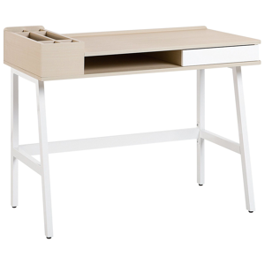 Beliani Desk Light Wood Veneer Top 100 x 55 cm White Metal Frame One Drawer Material:MDF Size:55x82x100
