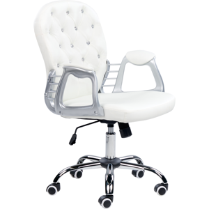 Beliani Office Chair White Faux Leather Gas Lift Height Adjustable Crystal Button with Tufted Backrest and Full Swivel Material:Faux Leather Size:60x93-103x60