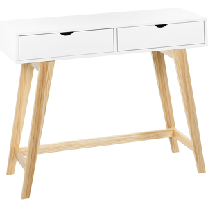 Beliani Console Table White with Light Wood MDF Wooden Legs 101 x 36 x 78 cm 2 Drawers Hallway Living Room Furniture Scandinavian Style Material:MDF Size:36x78x101