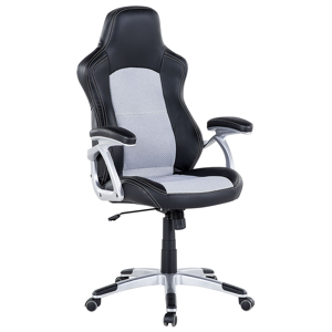 Beliani Office Chair Mesh Black with Grey Faux Leather Adjustable Material:Faux Leather Size:68x120-130x68