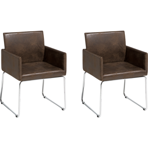 Beliani Set of 2 Dining Chairs Dark Brown Fabric Chromed Metal Legs Modern Material:Polyester Size:58x81x54